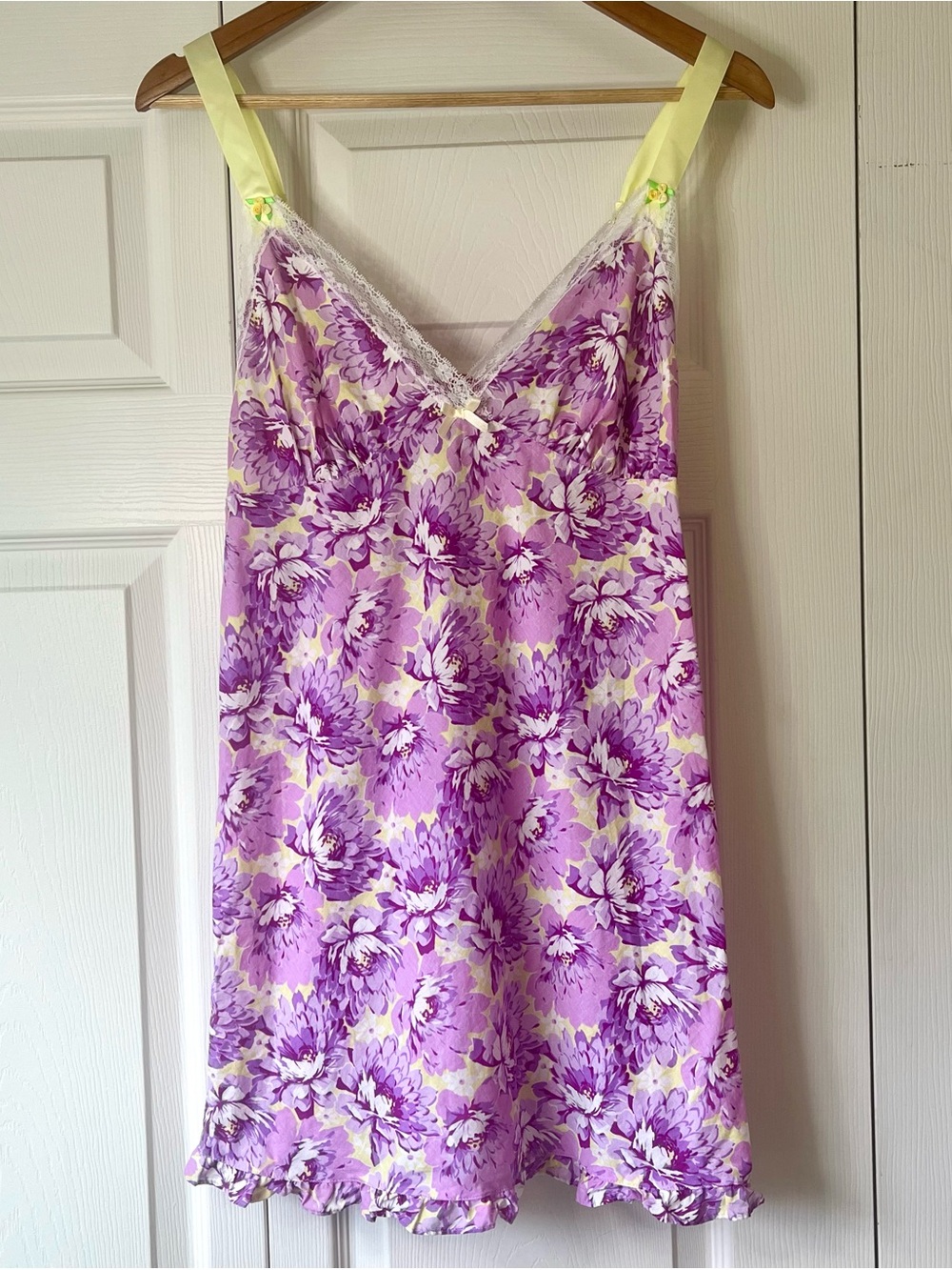 Betsey Johnson Lavender Floral Lace-Trim Slip with Yellow Straps